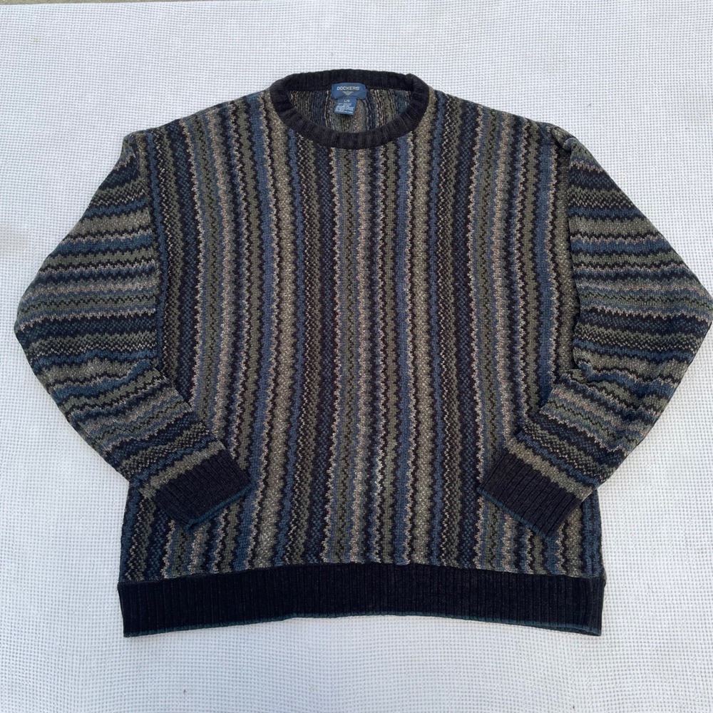 Docker's Retro Textured Vertical Stripe Knit Large Crewneck Sweater